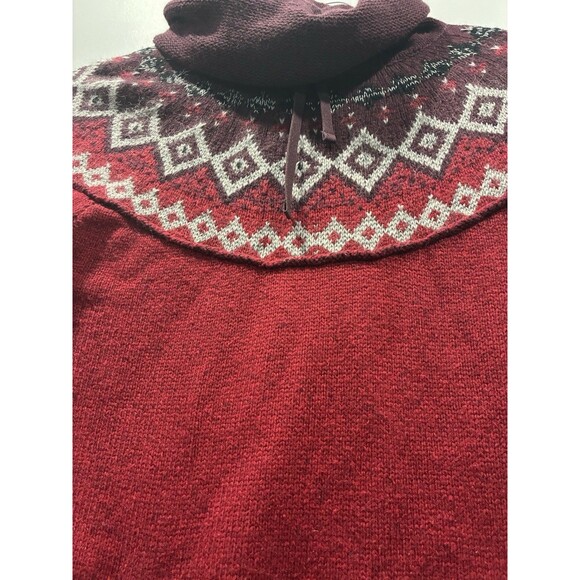 Eddie Bauer XS Red Fair Isle Cowl Neck Sweater Pocket Mohair Wool Blend - Picture 2 of 8